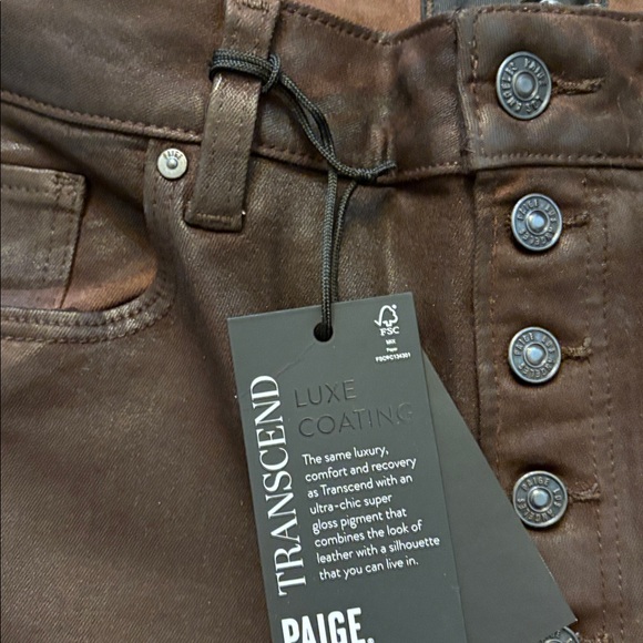 PAIGE Anessa Jeans 33 NWT Chicory Luxe Coated Ankle Flare Exposed Button Fly - Picture 6 of 13